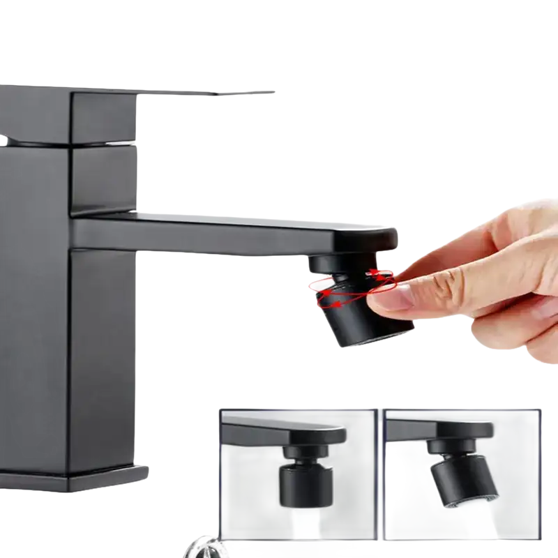 Black bathroom faucet with adjustable aerator.