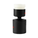 Black and brass plumbing fixture with dimensions.