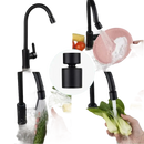 Black kitchen faucet with sprayer.