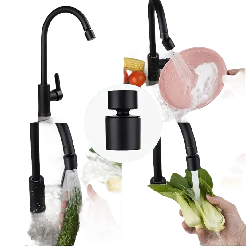 Black kitchen faucet with sprayer.