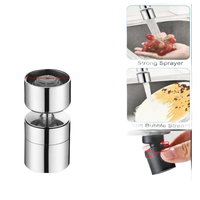 Chrome faucet attachment with adjustable spray.