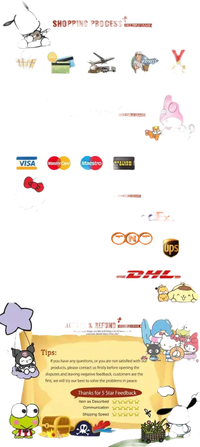 Online shopping guide with cartoon characters.