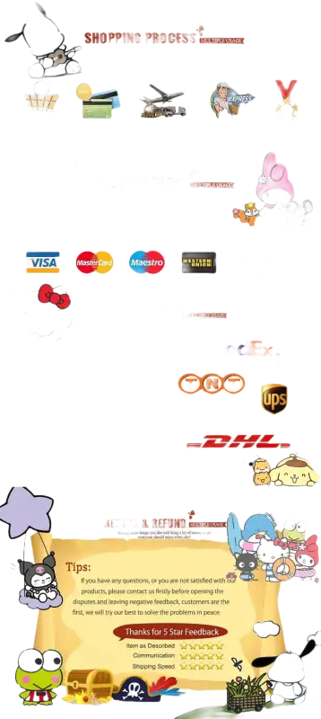 Online shopping guide with cartoon characters.