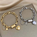 Peach Heart Stainless Steel Cuban Link Bracelet