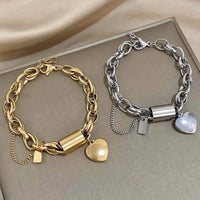 Peach Heart Stainless Steel Cuban Link Bracelet