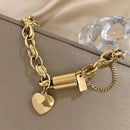 Peach Heart Stainless Steel Cuban Link Bracelet