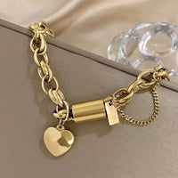 Peach Heart Stainless Steel Cuban Link Bracelet