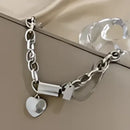 Peach Heart Stainless Steel Cuban Link Bracelet