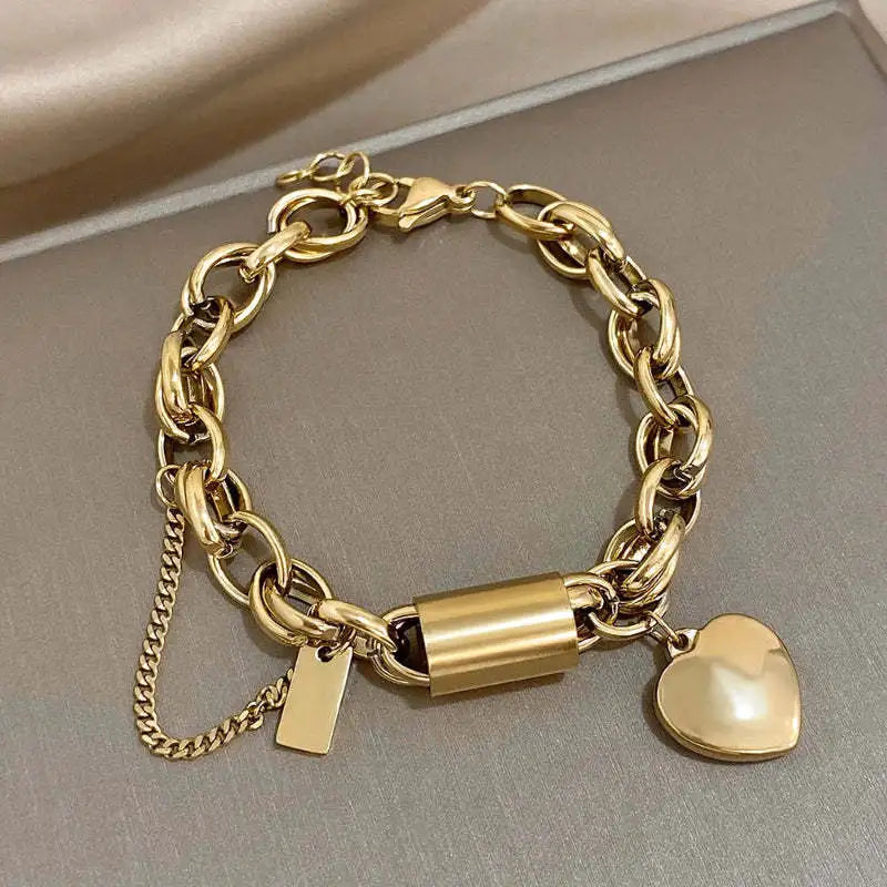 Sweetheart Gold Silver Heart Stainless Steel Bracelets