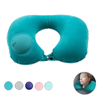 Inflatable teal travel neck pillow for portable comfort rest and hilarious travel fun