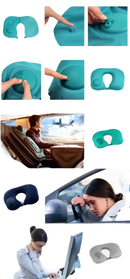 Trendy teal inflatable travel neck pillow usage guide for comfy trips