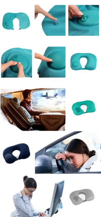 Trendy teal inflatable travel neck pillow usage guide for comfy trips