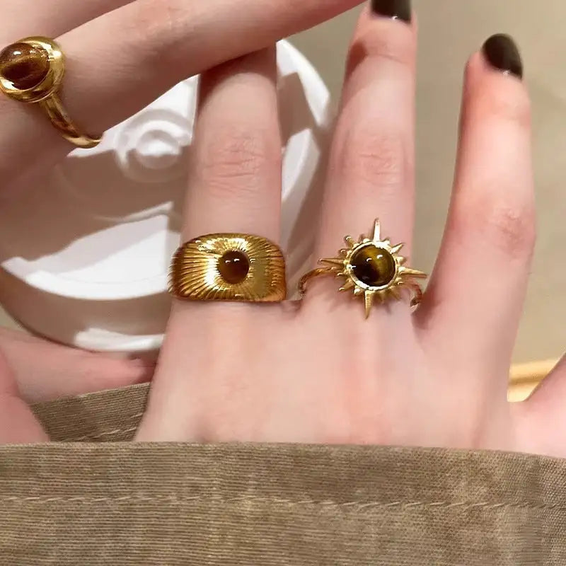 Tiger Eye Rings Chic Educational Trio