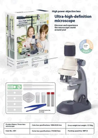 Microscope 1200 Times Professional Scientific Equipment Elementary School Educational Toys - Blue Basic Color Box