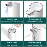 Automatic Touchless Foaming Soap Dispenser 380ml 4 Level Adjustable USB Rechargeable Electric Wall Mounted for Bathroom