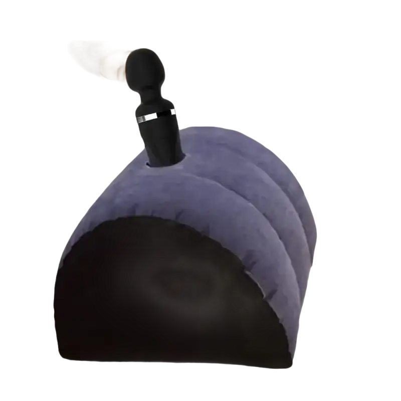 Purple inflatable ribbed pillow with black base and wand from Toughage Tri-Cushion trendy multifunctional pillow toughage