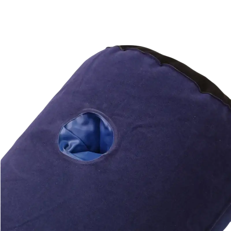 Navy blue toughage tri-cushion pillow with circular hole for versatile comfort inflatable cushion