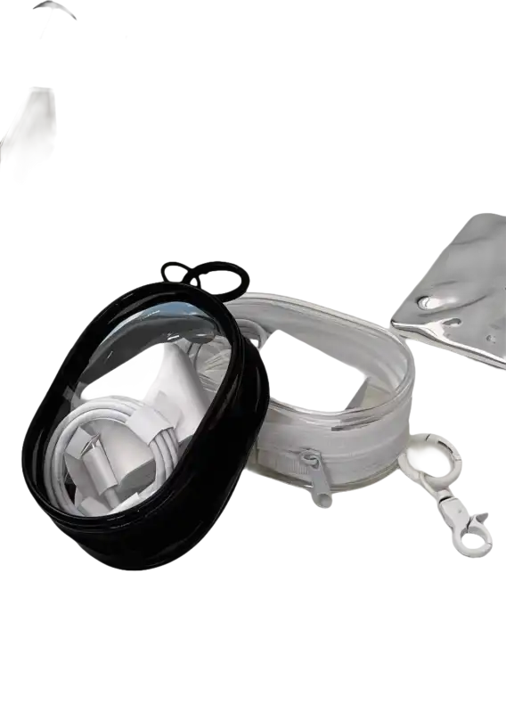 Two clear zippered pouches with charging accessories.