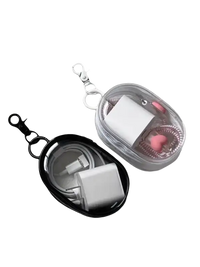 Two clear, oval-shaped pouches with charger and cable inside.