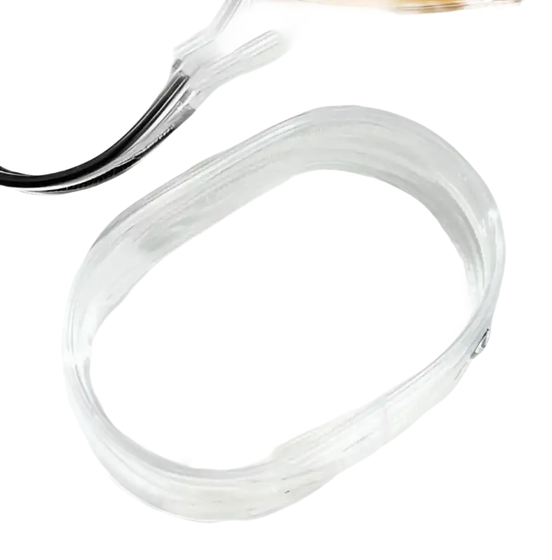 Clear, coiled plastic strip.