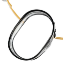 Clear cosmetic bag with black trim.