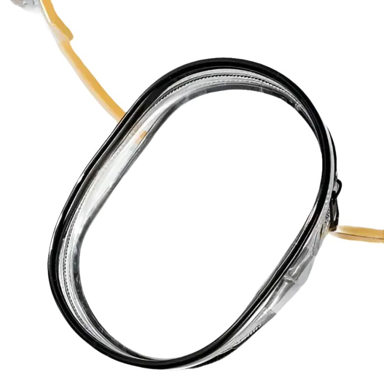 Clear cosmetic bag with black trim.