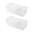 Two trendy transparent plastic desktop transplo boxes for pasta and pen fun