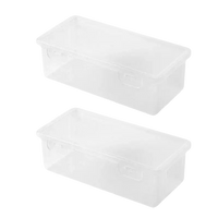 Two trendy transparent plastic desktop transplo boxes for pasta and pen fun