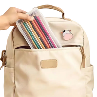 Trendy beige backpack with pencils in Transplo Box for transparent plastic desktop fun