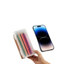Modern smartphone and pencil case in Transplo Box for transparent plastic desktop organizer