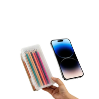 Modern smartphone and pencil case in Transplo Box for transparent plastic desktop organizer