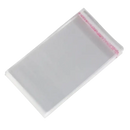Clear plastic bag with adhesive strip.