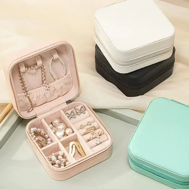 Portable Mini Jewelry Storage Box Travel Organizer Jewelry Case Leather Storage Earrings Necklace Ring Jewelry
