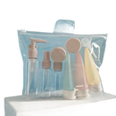 Travel-sized toiletries in a clear plastic bag.