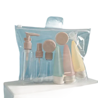Travel-sized toiletries in a clear plastic bag.