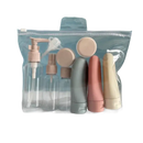 Travel-sized toiletries in a clear plastic bag.