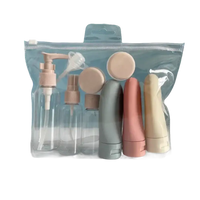 Travel-sized toiletries in a clear plastic bag.