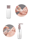 Clear plastic travel bottles.