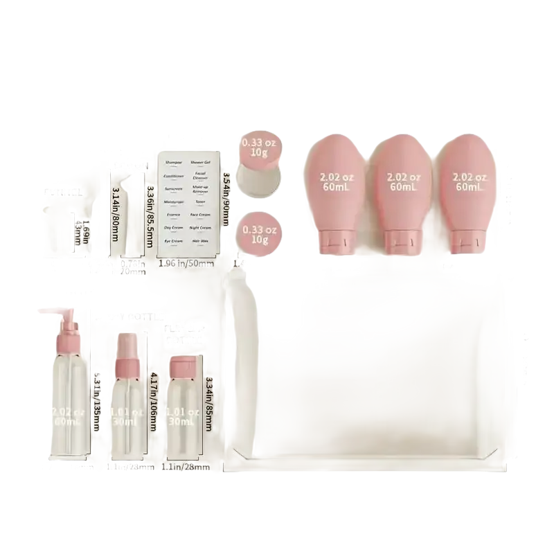 Travel-sized toiletry containers with waterproof bag.