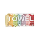 Individually wrapped, colorful towels.