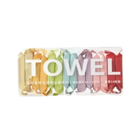 Individually wrapped, colorful towels.