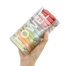 Packaged set of pastel-colored towels.