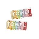 Two boxes of colorful, individually wrapped towels.