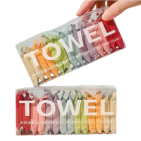 Two boxes of individually wrapped, colorful towels.