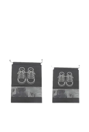 Shoe storage bags with drawstring closure.