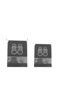 Shoe storage bags with drawstring closure.