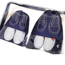 Shoe storage bags with shoe print.
