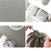 Gray shoe storage bag features.
