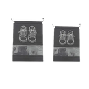 Two black shoe bags with drawstring closures.