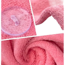 Pink microfiber hair towel with button from Trendy Backless Bath Towel for Swirl and Sassy Hair Days